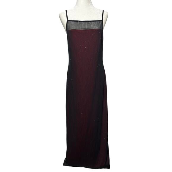 VTG Y2K Glitter Mesh Overlay Maxi Dress Size L Red Black Whimsigoth Fairy Grunge - Picture 1 of 12